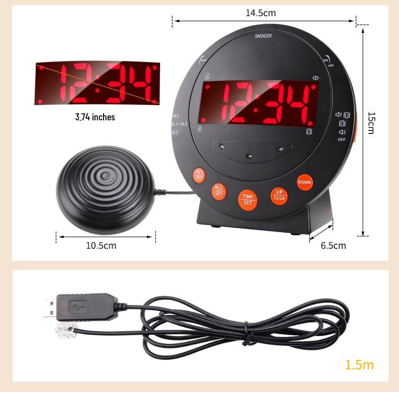 Multi-Function LED Digital Alarm Clock with Strong Vibration and Flashing Light Reminder