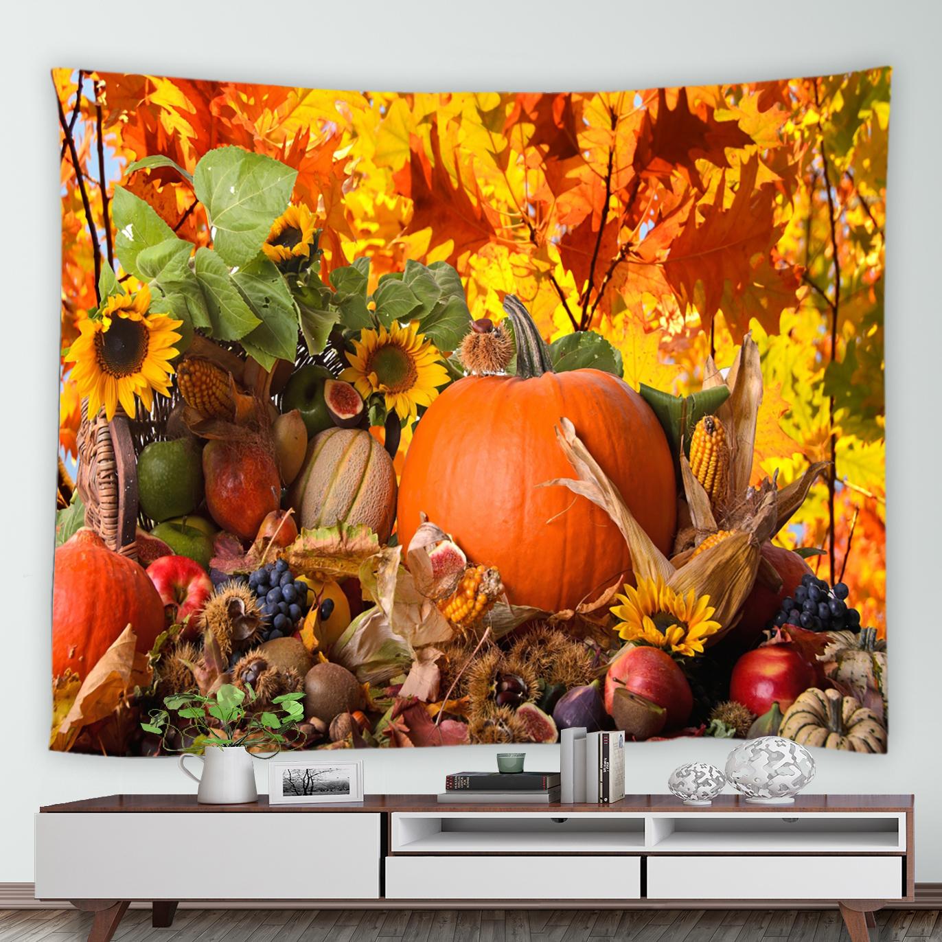

Осенний гобелен с принтом тыквы на деревянном колесе для дома, гостиной, спальни, Настенный декор, тканевый гобелен 230x150cm