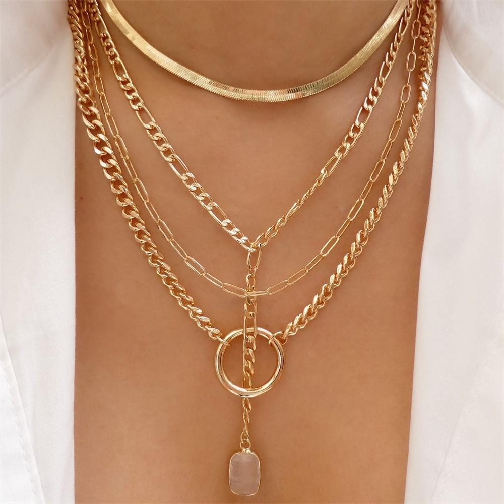 Fashion Punk Exaggerate Chain Crystal Heart Shaped Pendant Multilevel Punk Necklace For Women Vintage Choker Wedding Jewelry