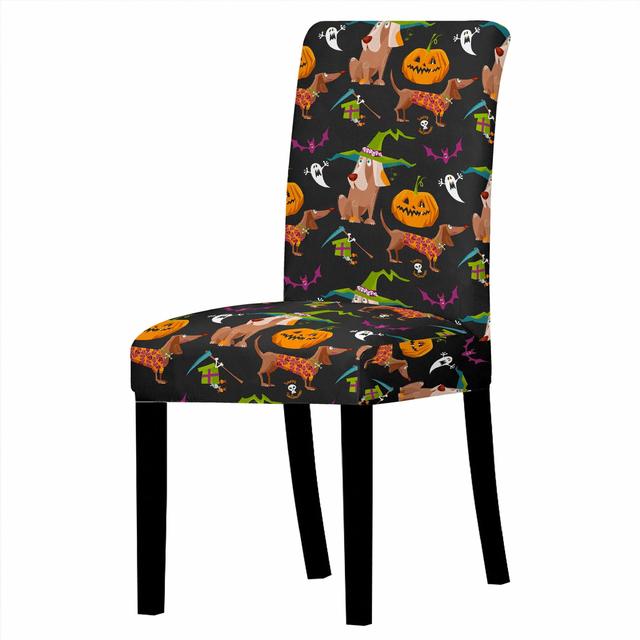 Halloween Chair Covers Dining Room Strech Elastic Pumpkin Print Chair Slipcover Elastic Cover For Kitchen Stools Party Decor