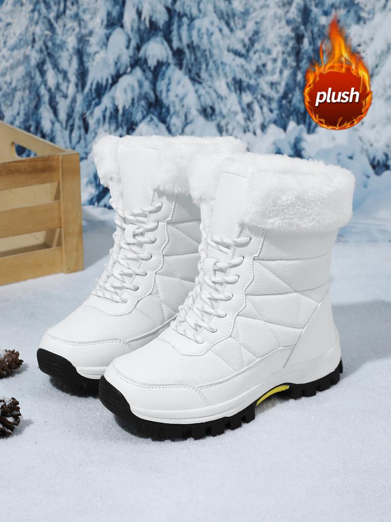 Chaussures d'hiver surdimensionnées polyvalentes en coton, bottes de neige imperméables à semelle épaisse pour femmes, chaussures chaudes et épaisses en peluche pour femmes