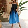 Women Sleeveless Maxi Dress Geometric Print Spaghetti Strap Long Dress Casual Home Vacation Wear Lightweight Comfortable Fabric