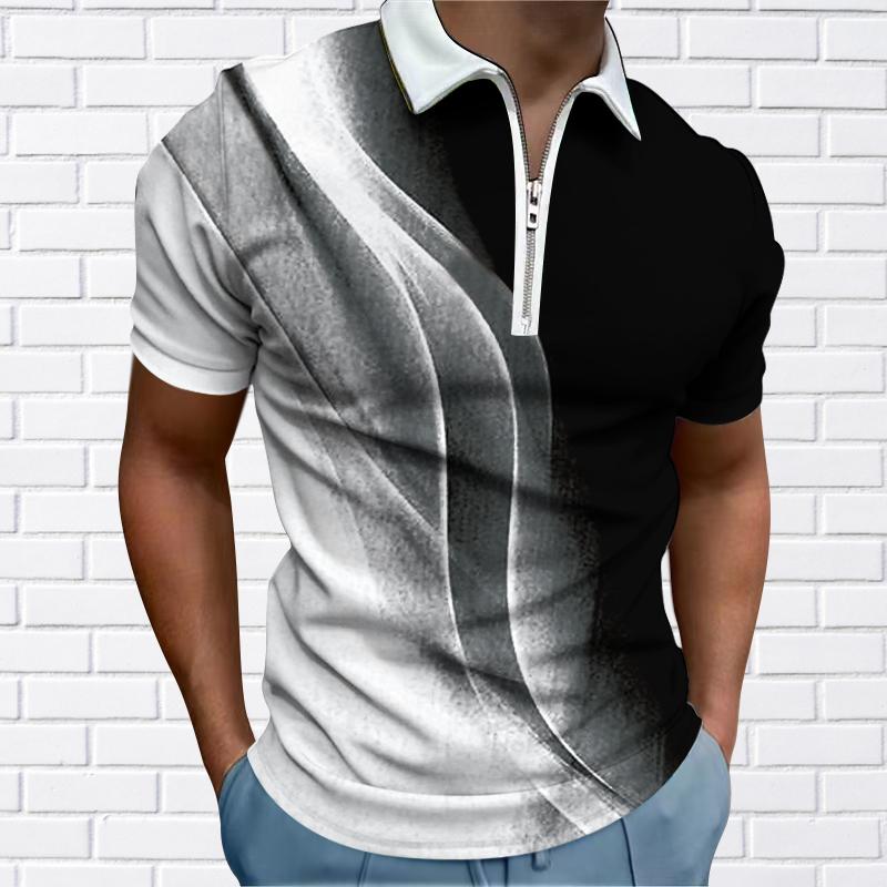 

Мужская рубашка поло повседневная на молнии с коротким рукавом модная повседневная на молнии летняя весенняя рубашка обычного кроя с принтом розовых линий 3D 8XL серый