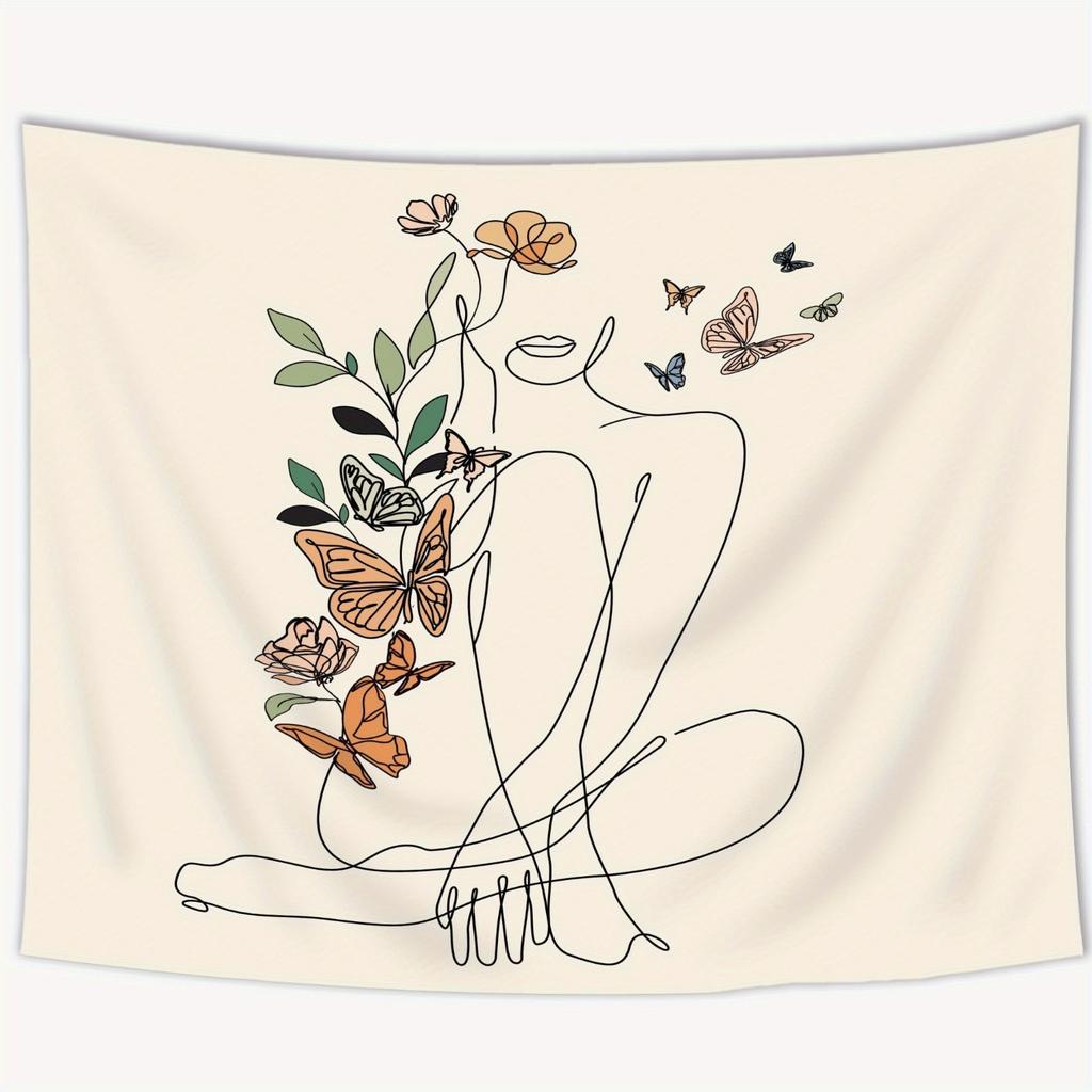 Bohemian Chic Abstract Feminine Line Art Tapestry Soft Velvet Polyester Knit Fabric Simple Pastel Decor Easy to Hang Home Decor
