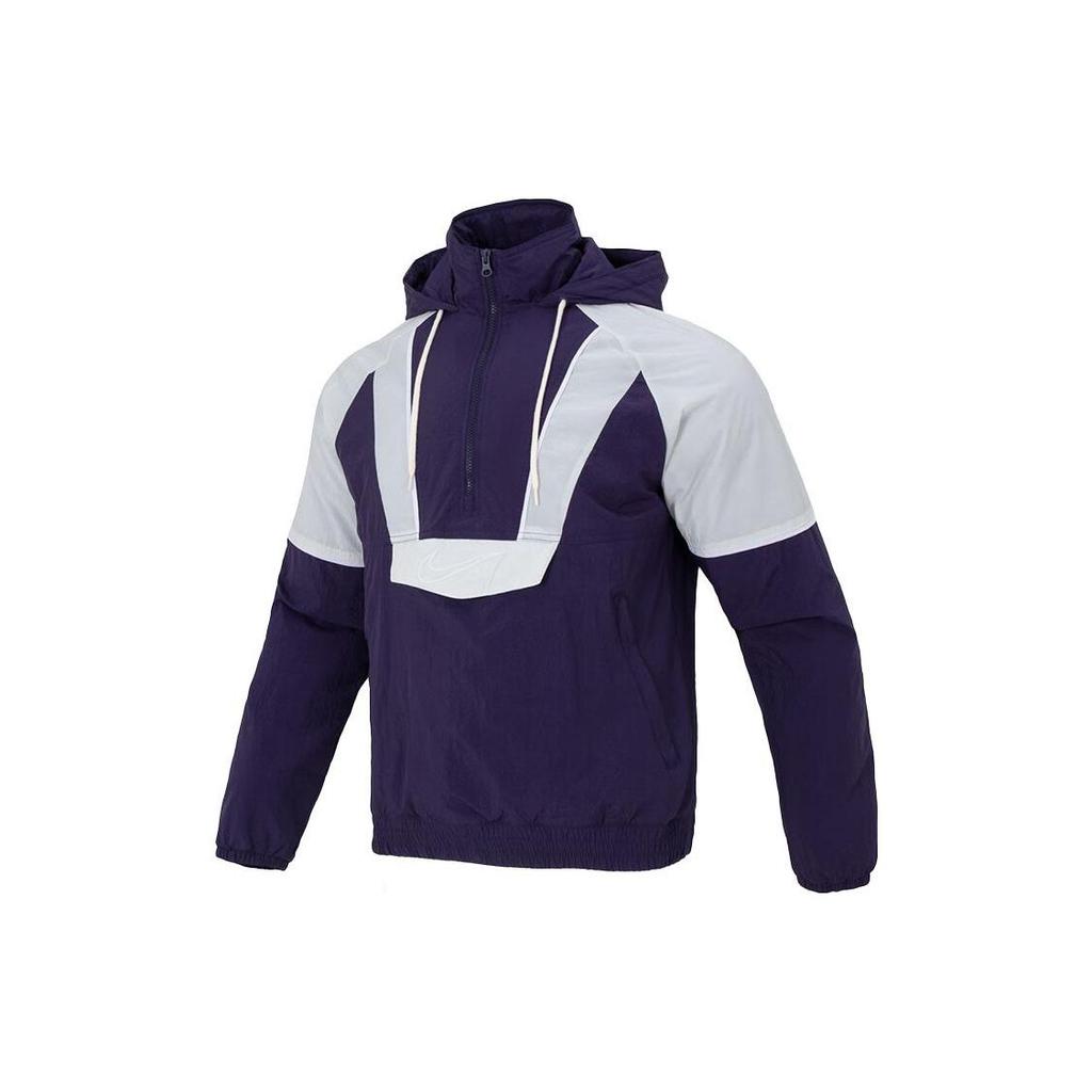 Nike Color Block Pullover Hooded Sports Jacket Men Jackets Deep-Blue FB7114-555