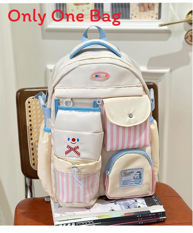 

College Style Cute Mini Backpack With Waterresistant Nylon And Color Block Accents For Teens бежевый