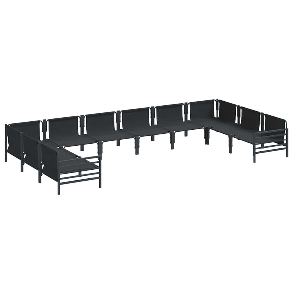 10 Piece Garden Sofa Set with Cushions Black Steel
