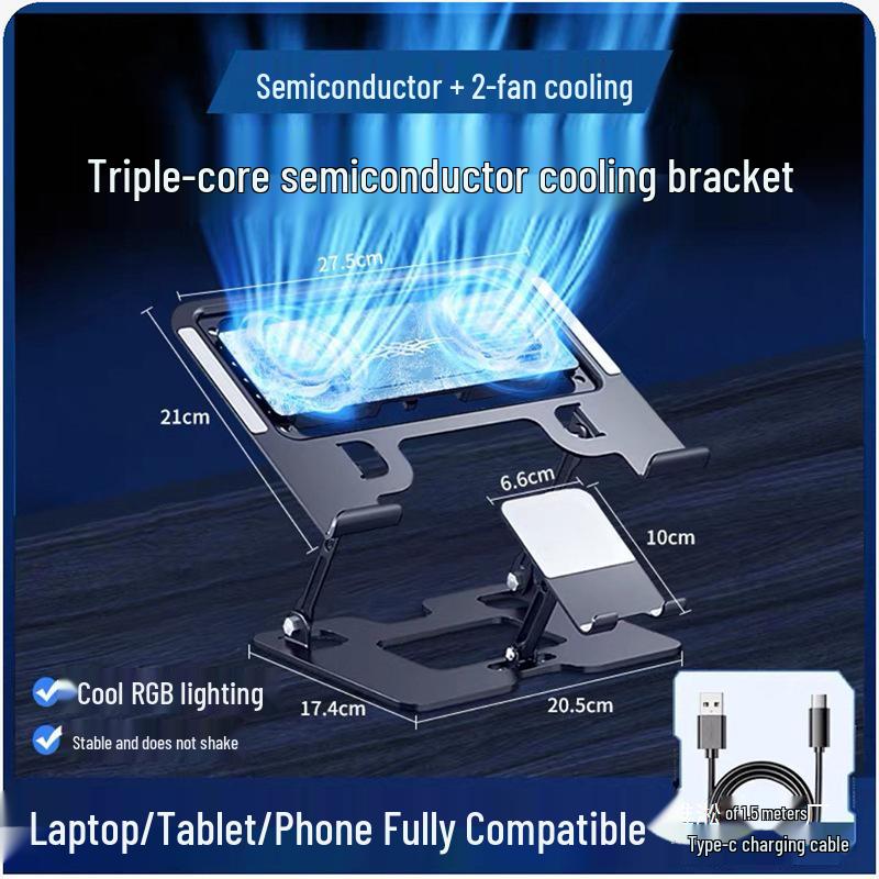2-in-1 Leiser Kühlständer mit Lüfter für Laptops und Mobiltelefone