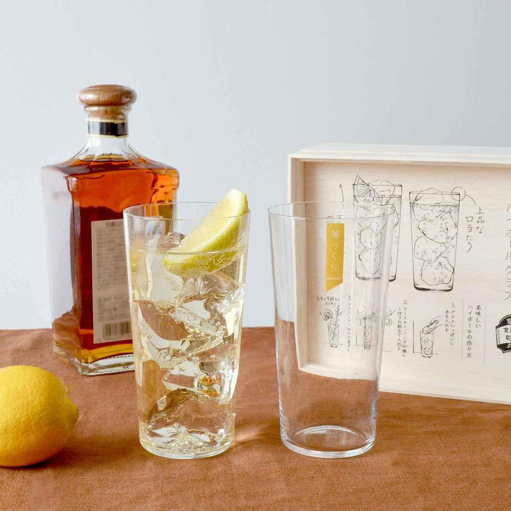 Toyo Sasaki Glass Highball Glass Set Glass Set for Enjoying Made in Dishwasher Highball Glass Thin Wooden Box Thin-Walled G096-T285 [Authentic Drinks,