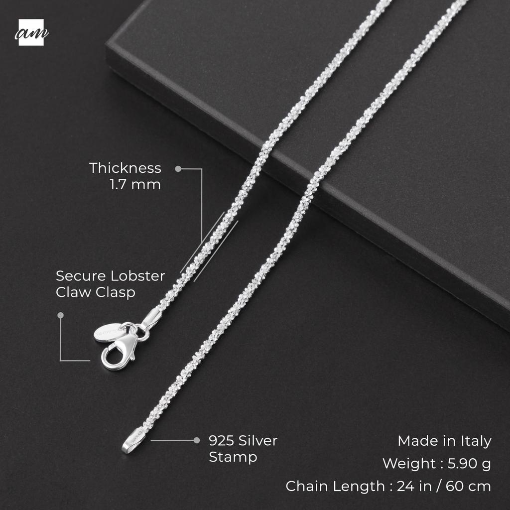 [Amberta] Italienisch hergestellte 925 Sterling Silber Diamant-Kettenhalskette für Damen - 1,7 mm SnowRock Silber-Kettenhalskette: 60 cm lange Kette Halskette für Damen