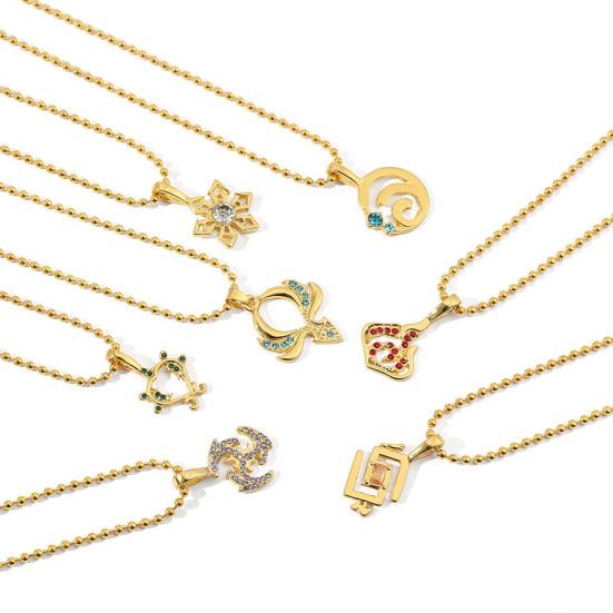 Genshin Impact Chain Rhinestone Inlay Cartoon Game Pendant Golden Color Bead Chain Dress-Up Accessories