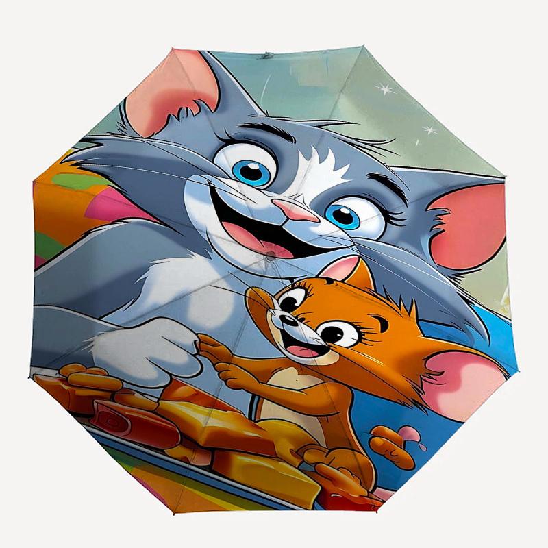 

1pc cat mouse Automatic Folding Umbrella - Compact 8-Rib Design, Durable Plastic & Iron1139L