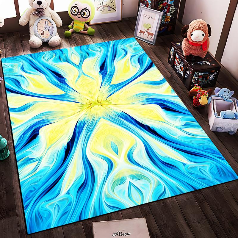 Abstrakter Teppich mit blau-gelbem Wirbelmuster für modernes Wohnzimmer Geeignet als Antirutsch für Wohnzimmer Schlafzimmer Sofas