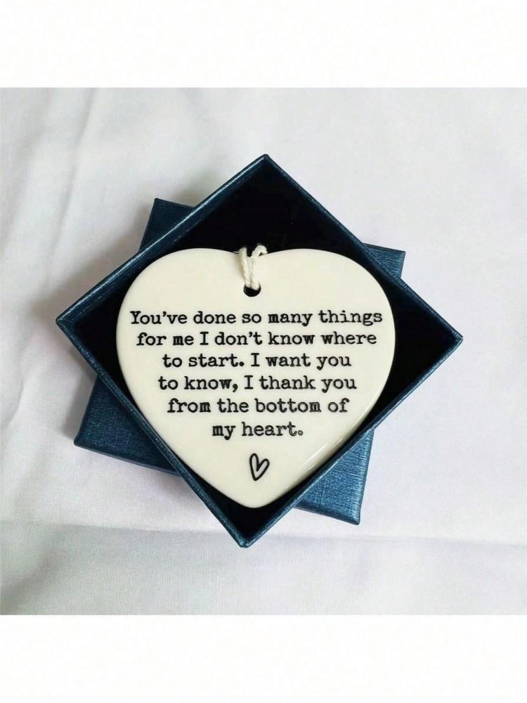1pc Heart-shaped White Porcelain Plaque, 'thank You' Message For Friends, Family And Coworkers, Gift Boxed
