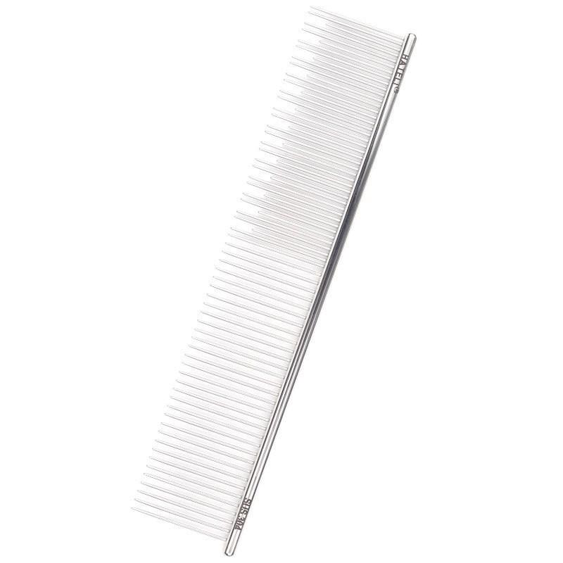 Stainless Steel Dog Grooming Comb Shedding Hair Removal 19cm Straight Row With Curved Tips Pet Brush Long Short
