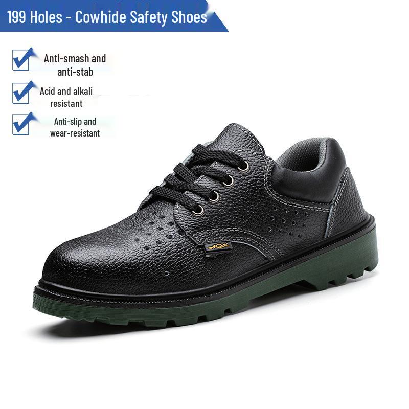 Cowhide Steel Toe Safety Shoes: Anti-Smash, Puncture, Acid & Alkali Resistant, Wear-Resistant, Solid Sole for Construction Work