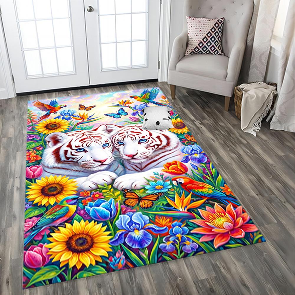 White Tiger Family for Living Room Rug, BedRoom Rug, Study Room Rug, Hallway Decoration, Perfect for Home Decoration or Holiday Gifts