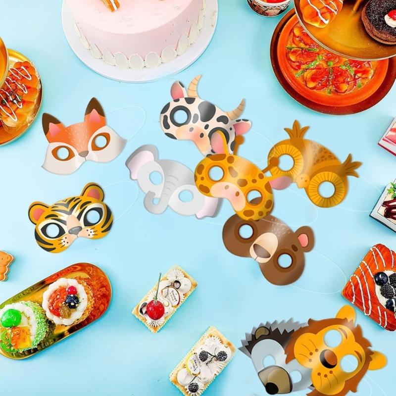 Forest Friend Kids Party Mask 12Pieces Set Cardboard Animal Face Mask for Dress Up Fun Halloween Cosplay Party Supplies