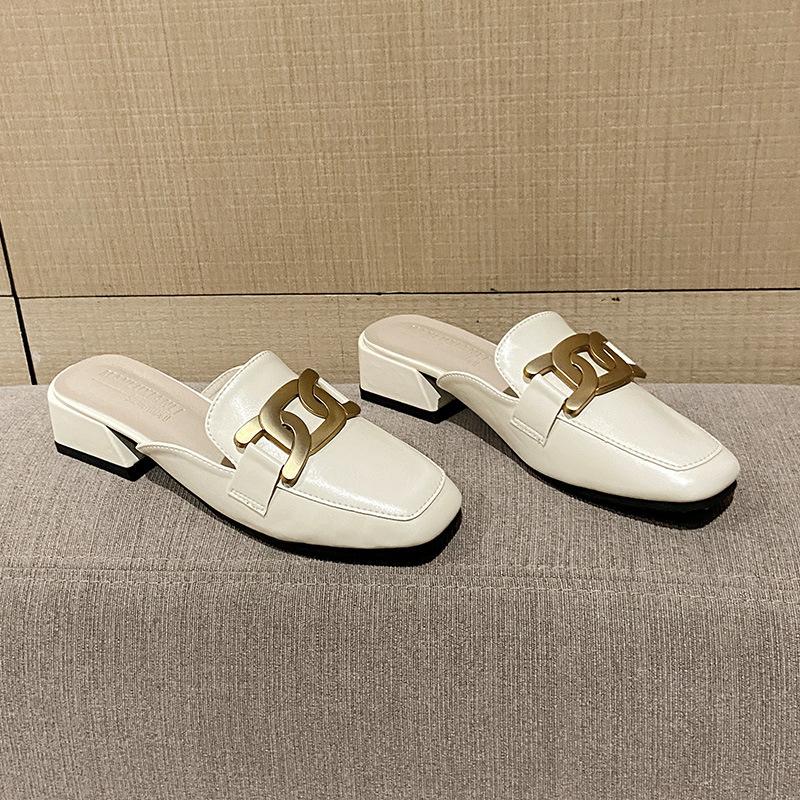 Baotou Slipper Damen Dicke Ferse Außenbekleidung Frühling Neu Lässige Einzelne Schuhe Modetrend Halbschuh Damenschuhe