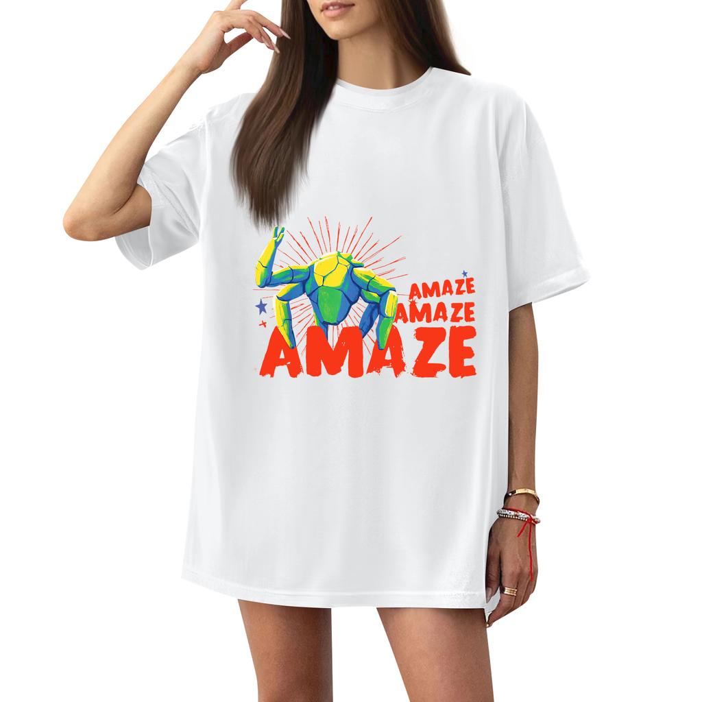 Women's Casual Printed T-Shirt Round Neck Pullover Short Sleeve Top