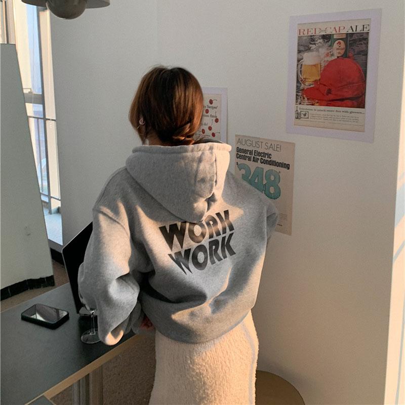 Women Long Sleeve Hooded O Neck Loose Pullovers Female Tops Solid Color Sweatshirts