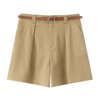 European American Style Women's Linen Blend Belted Casual Shorts - 2025 Fashion 