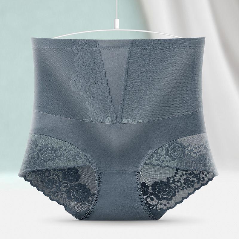 Chiloți cu flori cu broderie din dantelă pentru femei, chiloți sexy cu talie înaltă pentru ridicarea fundului, slip pentru sănătate, subțire, fără sudură, chiloți de mărime mare