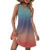 Ladies' Fashionable Gradient Print V-neck Button-down Pocket Vest Dress Beach Vacation Summer Dress