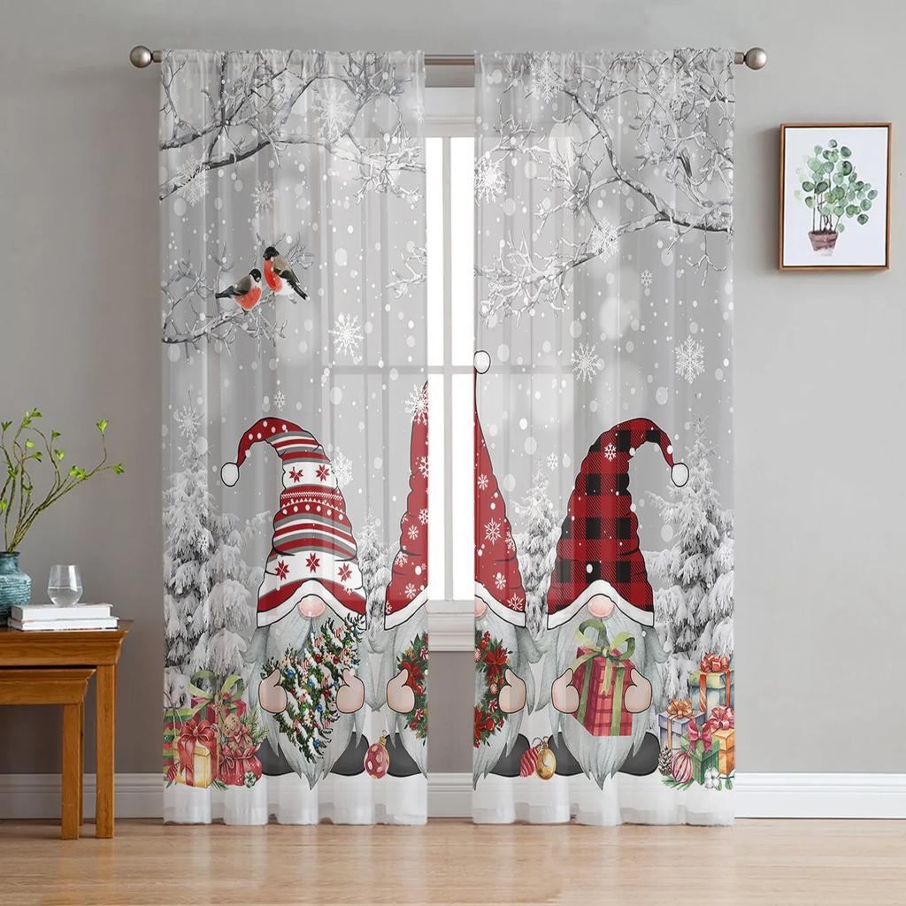 Christmas Snowman Door Balloon Tulle Curtains For Living Room Bedroom Kitchen Decoration Chiffon Sheer Voile Window Curtains