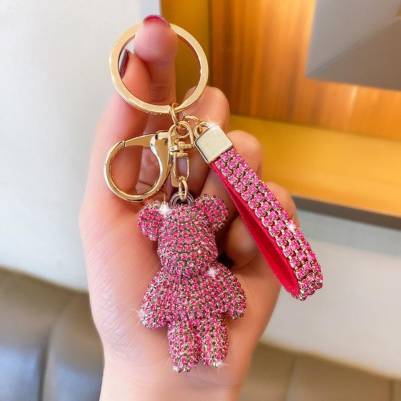 Handgemaakte Strass Beer Sleutelhanger Hanger voor Dames Tas Heren Autosleutelketting Accessoires Meisjes Cadeau Anime Dier Metaal Sleutelhanger brown