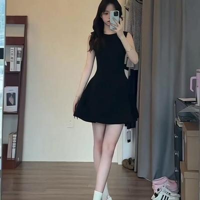 Black Dress Women's Summer French Small Man High Sense Hepburn Style Skirt Waist Thin Small Black Dress Short Skirt