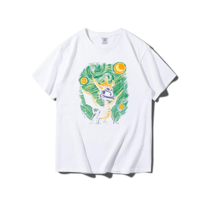 

Мужские хлопковые футболки премиум-класса с принтом звездного дракона, забавная футболка из чесаного хлопка в стиле Харадзюку