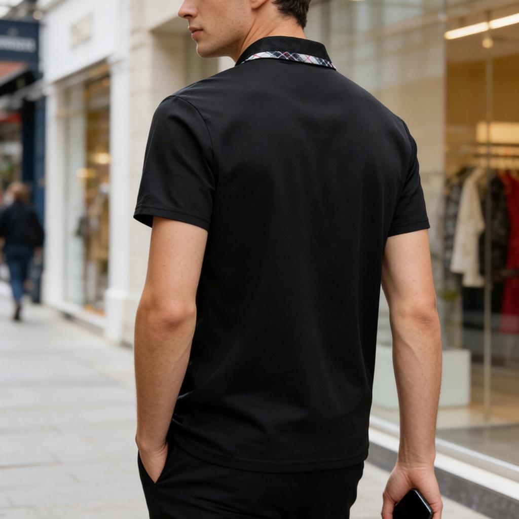 Heren Poloshirt met Korte Mouwen, Omgeslagen Kraag en Borstzak, Casual Pasvorm, Zachte Ademende Stof voor Dagelijks Gebruik
