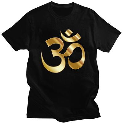 Camisetas Personalizadas Masculinas com Logo Om Dourado Manga Curta Algodão Camiseta Casual Mandala Yoga Espiritual Meditação Camisetas de Corte Solto Roupa