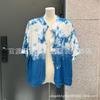 Hand-Dyed Indigo Short-Sleeve Embroidered Frog Button Women's Cardigan Top