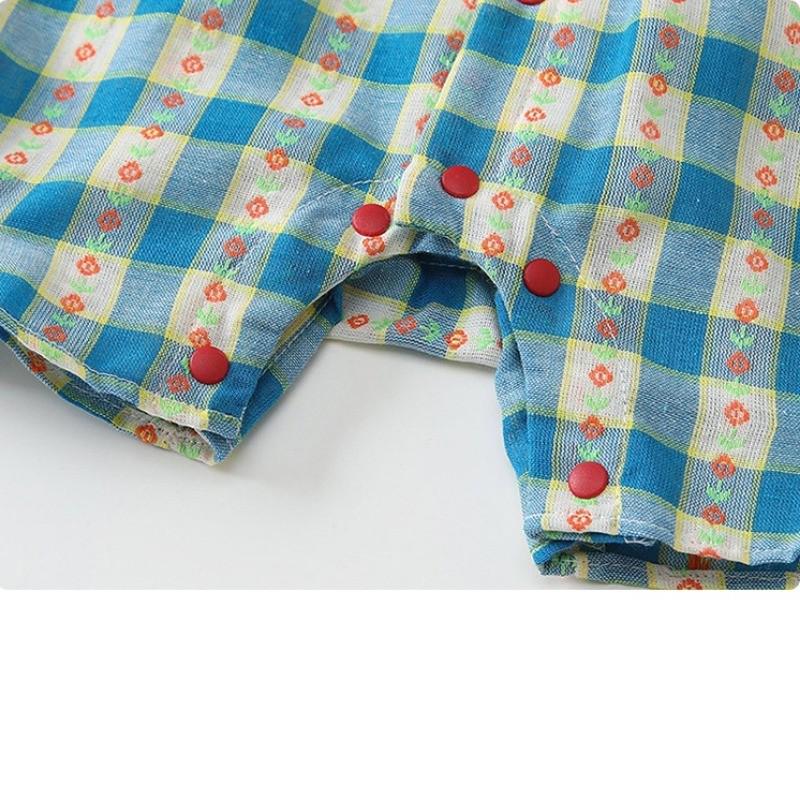 Girls' Korean Style Plaid Flutter Sleeve Summer Romper Jumpsuit
