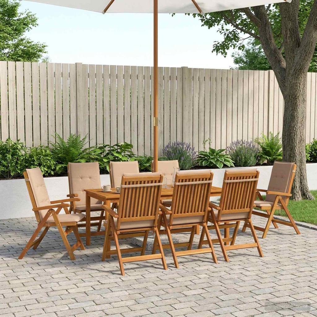 9 piece Garden Dining Set 8 Seater Natural Solid Acacia Wood