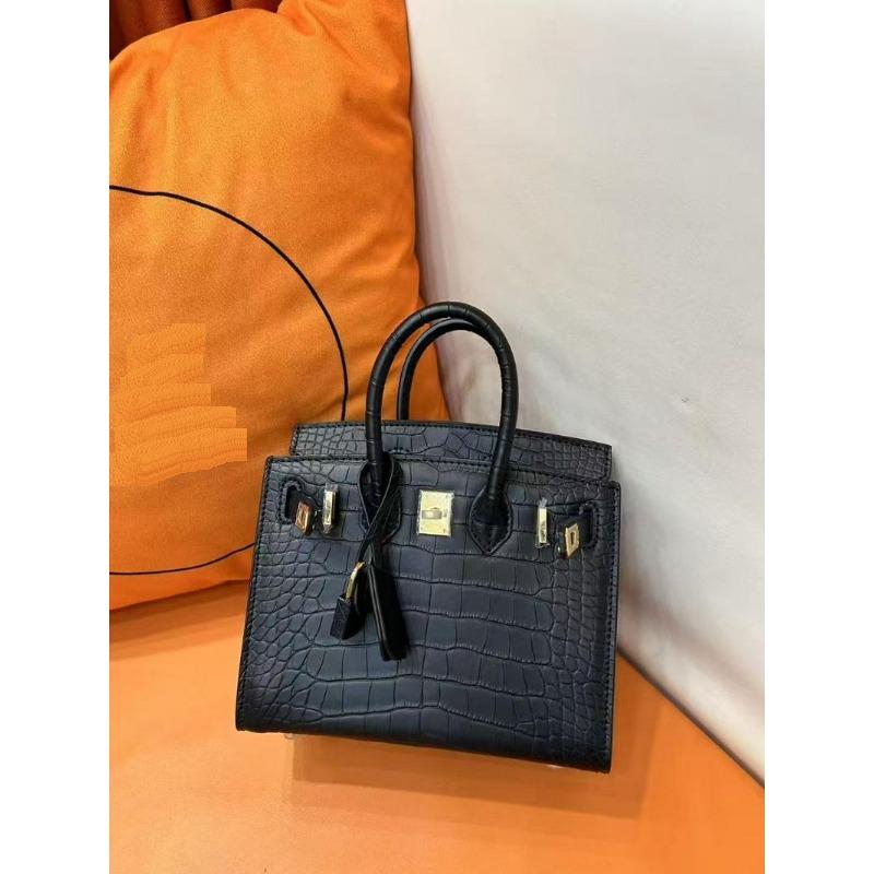 2025 New Genuine Leather Women's Bag Foggy Crocodile Skin Wax Thread Platinum Bag Handheld Women's Bag Cross Border
