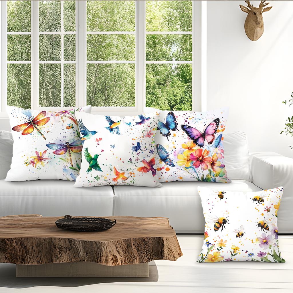 Spring Animal Watercolor Painting Cushions Pillowcase Polyester Cushion Cover Throw Pillow Pillowcover Home Car Sofa Decor