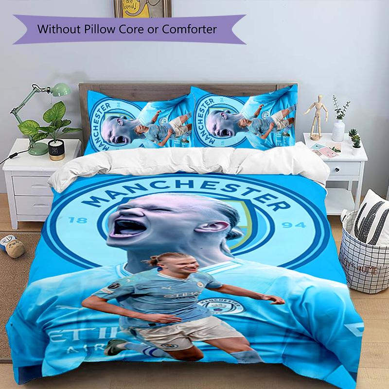 Erling Haaland 3pcs Bedding Set Duvet Cover Closure Includes 1 Duvet Cover & 2 Pillowcases for All Seasons Bedroom Home Dorm Decor