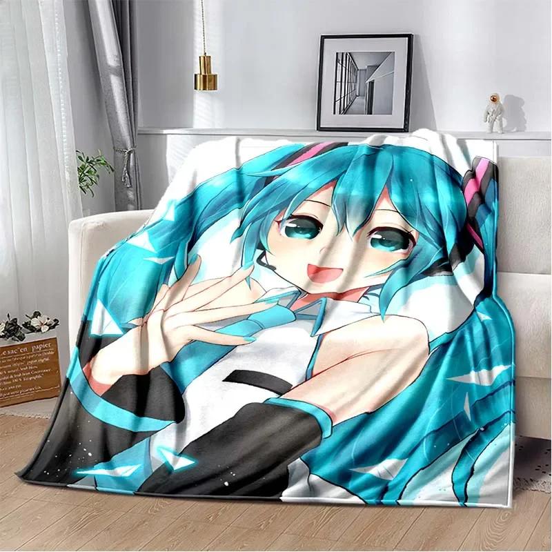 

Anime Vocaloid Girl Blanket Kawaii Miku Lightweight Soft Throw Blanket Flannel Bedspread Sofa Cover Gift for Children 75x90cm