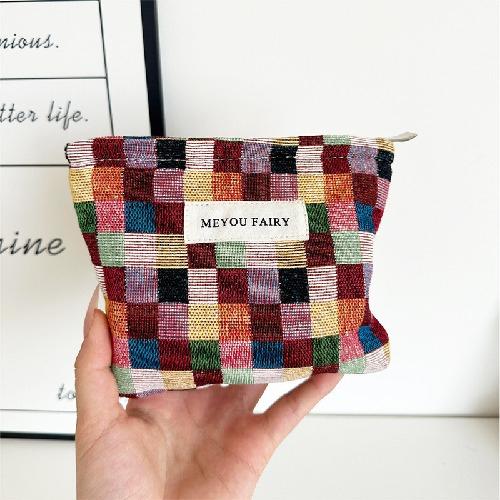 Retro Plaid Makeup Bag for Women Multicolored Plain Cosmetic Case Women Travel Organizer for Skincare Essentials Case