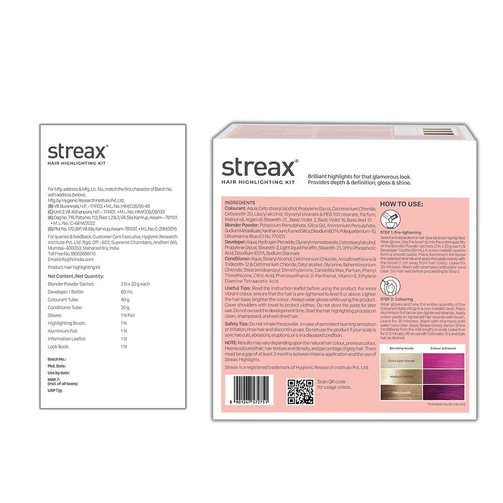 Streax Hair Colour Highlight Kit Pink Hair Colour Plush Pink Pack of 1 Enriched With Walnut Argan Oil