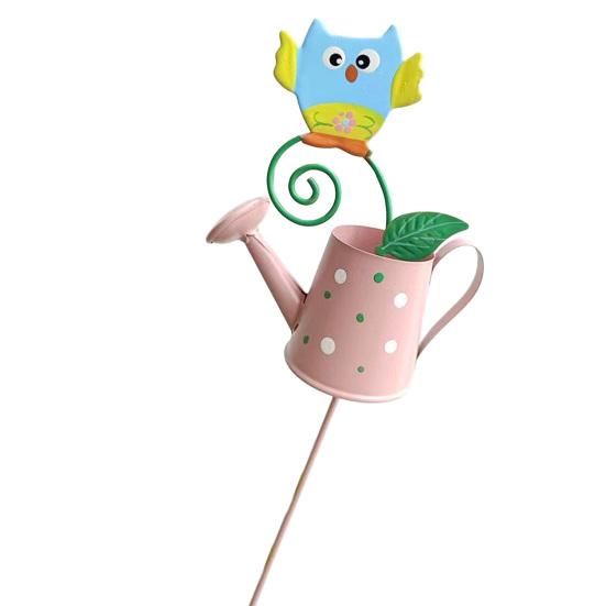 Metal Garden Stake Watering Pot Shape Bee Butterfly Cow Bunny Flowers