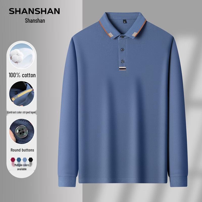 SHANSHAN Men's Business Casual Long-Sleeve Polo T-shirt