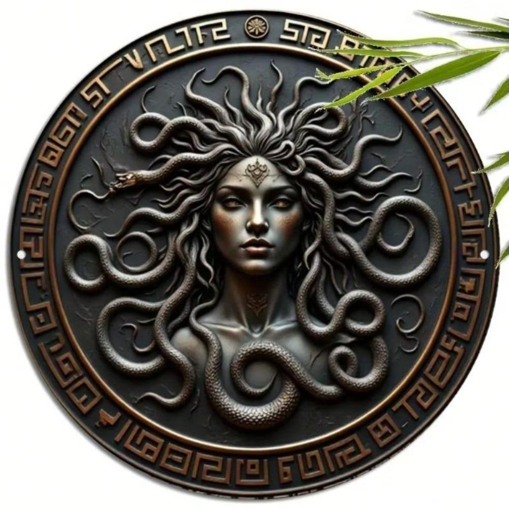 Vintage Medusa Bronze Metall Wandkunst 8x8 Zoll Schwarz Gold Heimdekoration