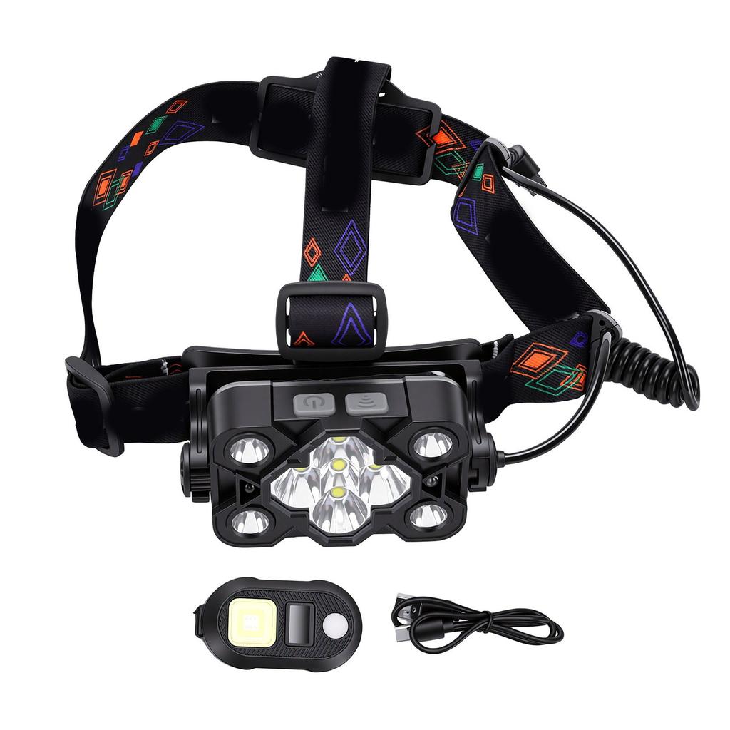 LED Headlamp Multi Function Type C Rechargeable IPX4 Water Proof 2500LM Bright Headlight with Motion Sensor 14 Modes 60