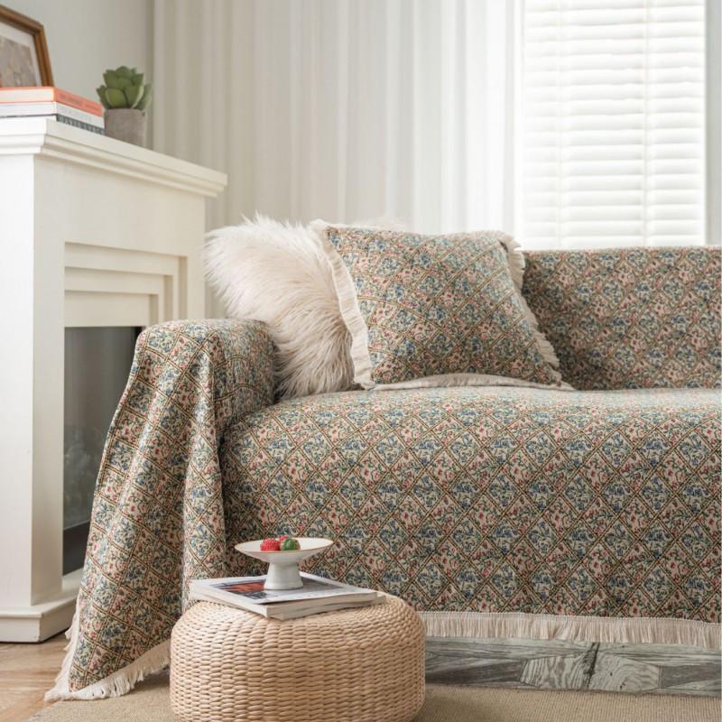 Thick Woven Floral Sofa Throw Cover Living Room Pet-Resistant Dustproof Decorative Blanket 3-Seater Couch