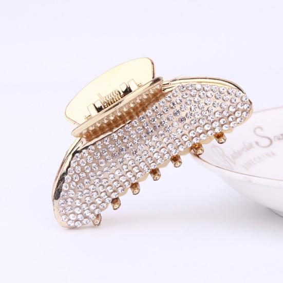 Elegant Women Rhinestone Faux Pearl Hair Claw Hairpin Ponytail Holder Accessory