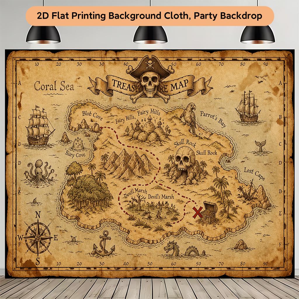 2D plane 1 treasure hunting map marking the location of the treasure multi-functional banner background cloth 100x150cm